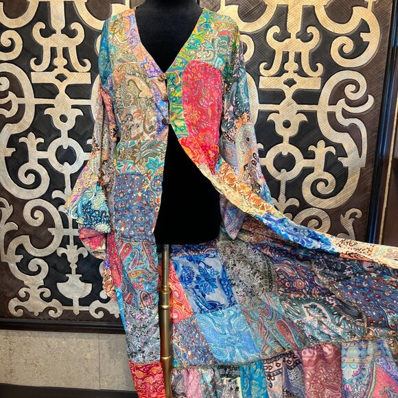 Jayli boho colorful patchwork gypsy maxi duster - Picture 2 of 8